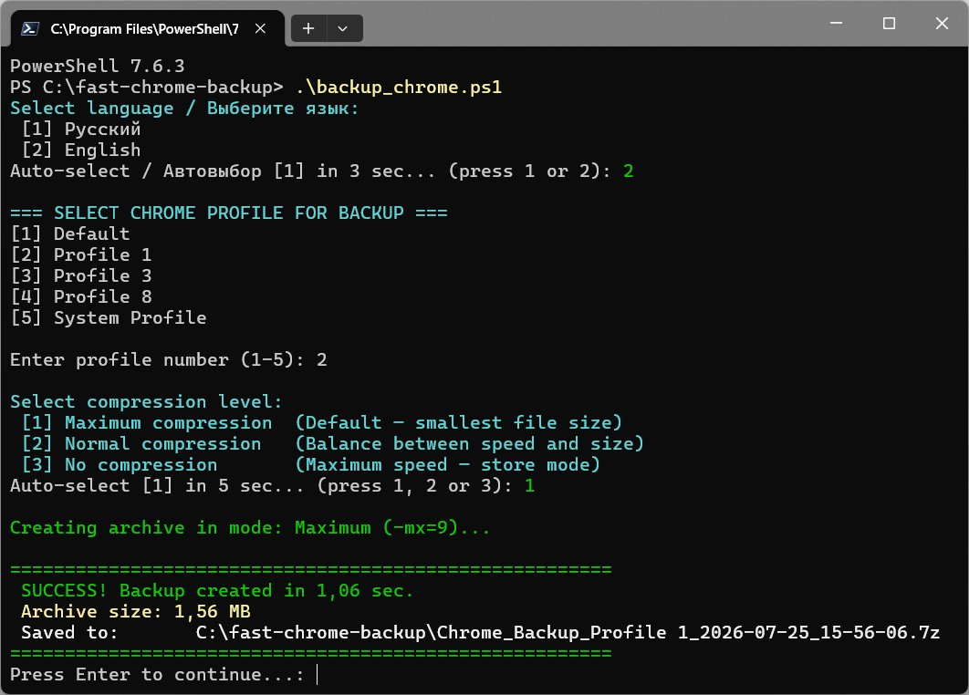 Fast Chrome Backup Terminal Demo